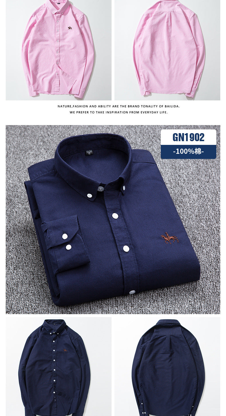 Men's 100% Cotton Oxford Shirt – Long Sleeve Solid Casual Business Dress Shirt