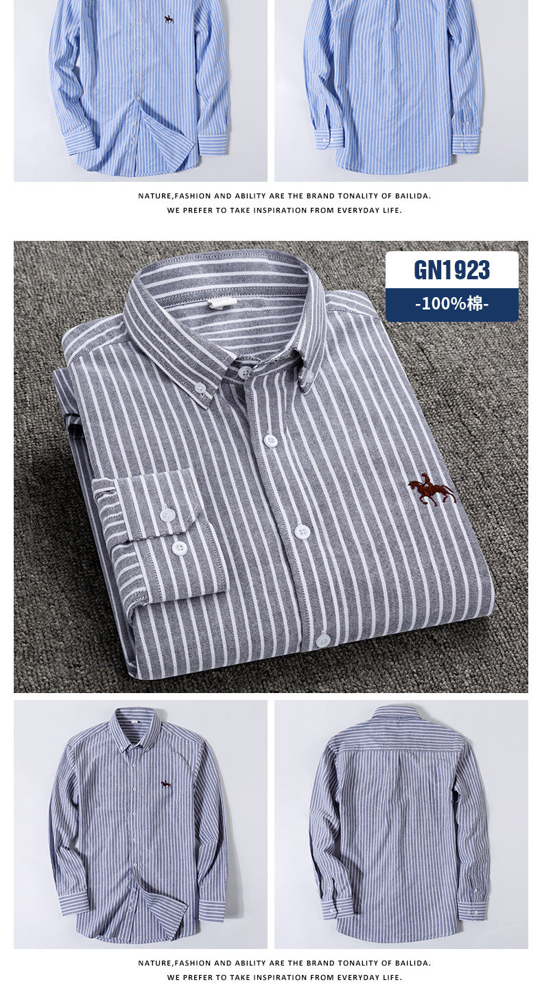 Men's 100% Cotton Oxford Shirt – Long Sleeve Solid Casual Business Dress Shirt