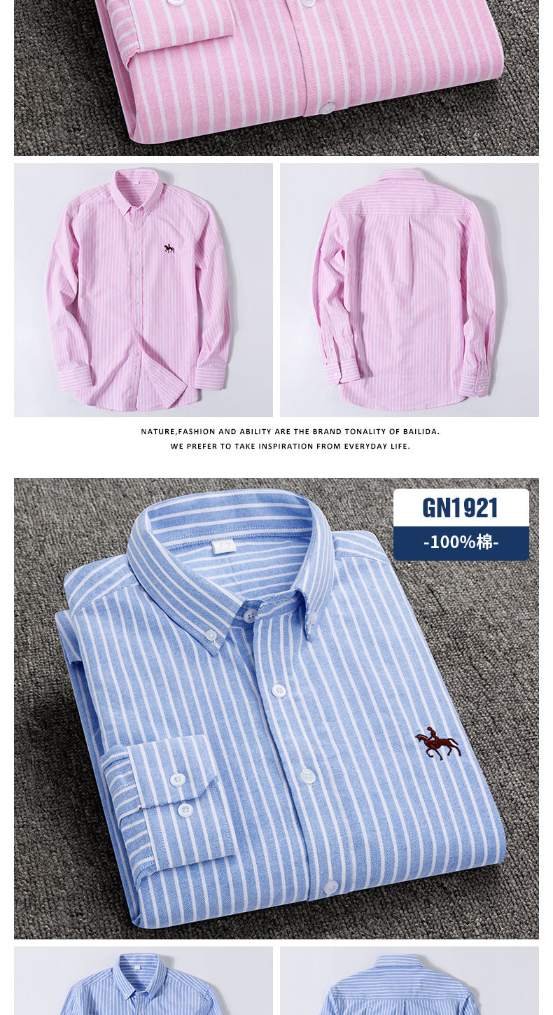 Men's 100% Cotton Oxford Shirt – Long Sleeve Solid Casual Business Dress Shirt