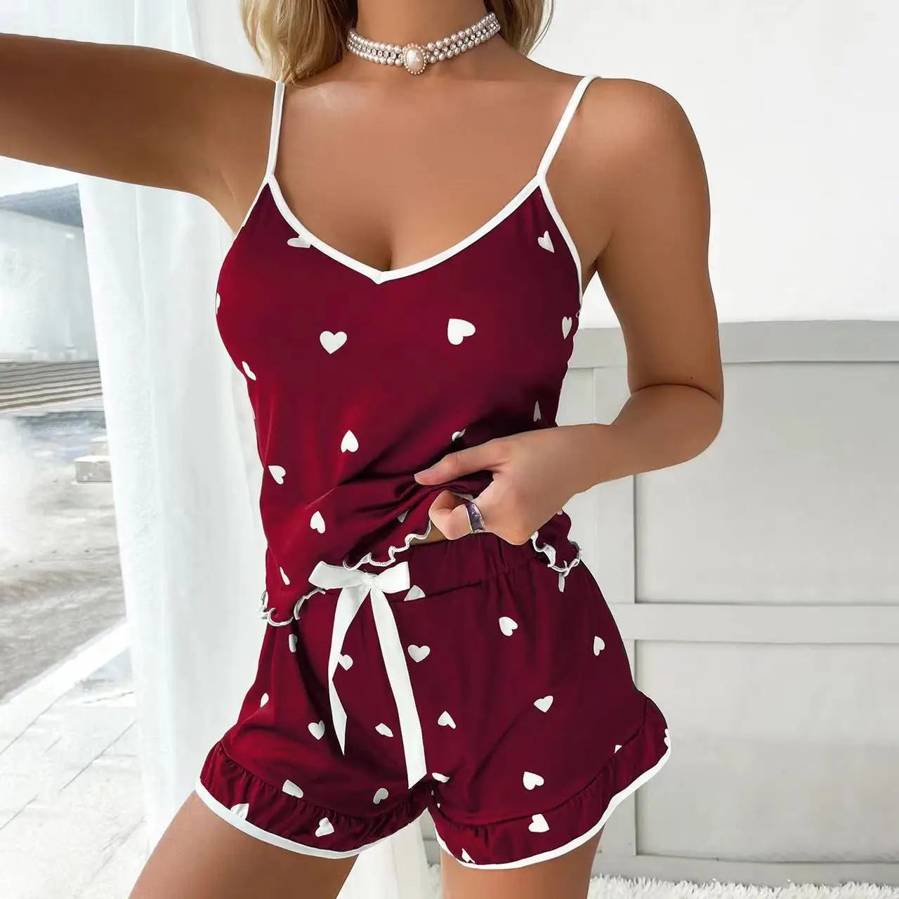 Summer Pajama Set Large Size Vest Shorts Women's Suspenders Soft Casual Cute Printed
