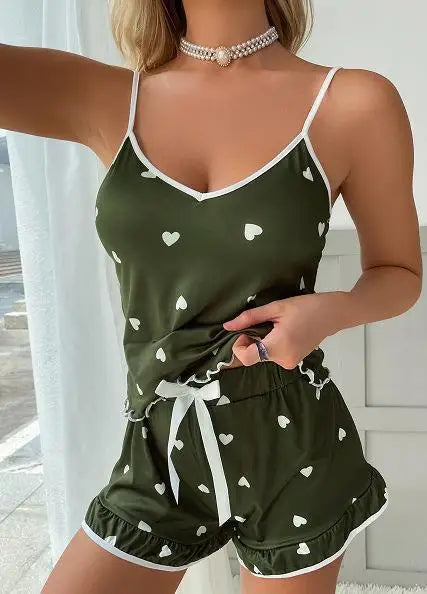 Summer Pajama Set Large Size Vest Shorts Women's Suspenders Soft Casual Cute Printed