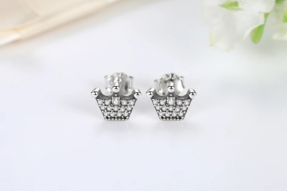 925 Sterling Silver Earrings – Stud & Hoop Set with Crystal, Heart, Crown, Bee & Infinity Designs