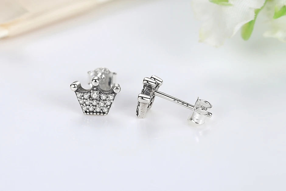 925 Sterling Silver Earrings – Stud & Hoop Set with Crystal, Heart, Crown, Bee & Infinity Designs