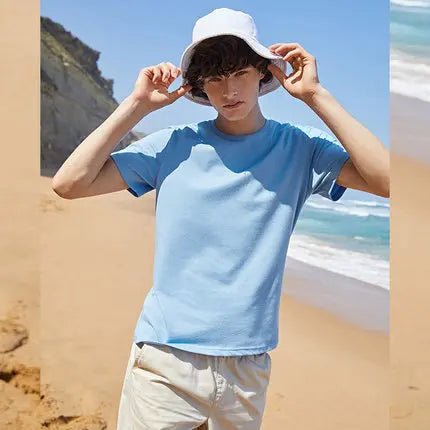 Men’s Summer Cotton O-Neck T-Shirt – Stretchy Solid Casual Tee