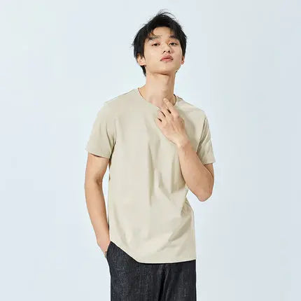 Men’s Summer Cotton O-Neck T-Shirt – Stretchy Solid Casual Tee