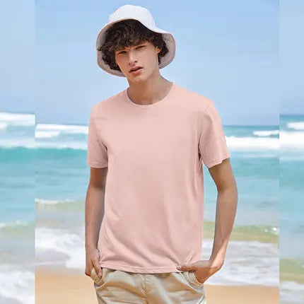 Men’s Summer Cotton O-Neck T-Shirt – Stretchy Solid Casual Tee