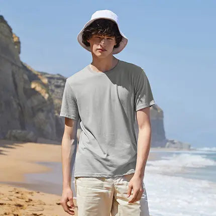 Men’s Summer Cotton O-Neck T-Shirt – Stretchy Solid Casual Tee
