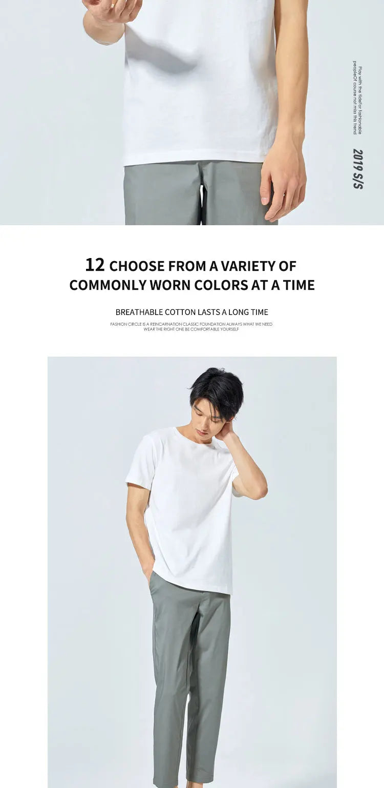 Men’s Summer Cotton O-Neck T-Shirt – Stretchy Solid Casual Tee