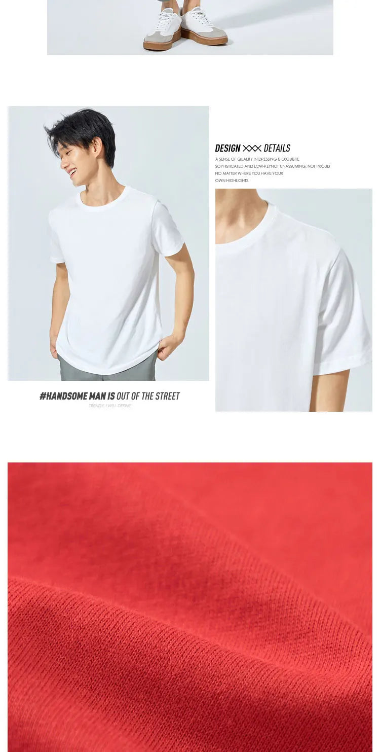 Men’s Summer Cotton O-Neck T-Shirt – Stretchy Solid Casual Tee