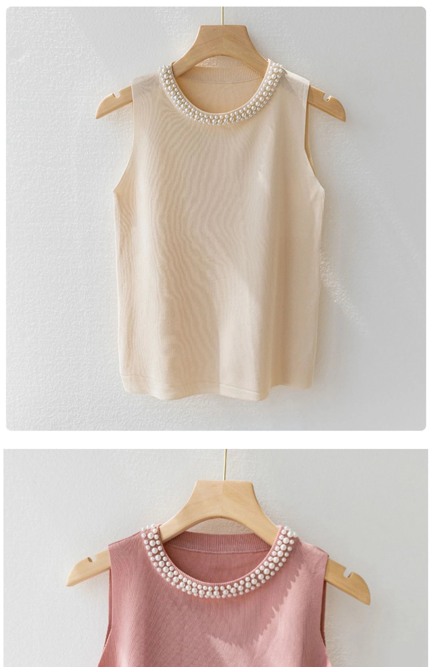 Korean Knitted Women’s Vest – Sleeveless Beaded Summer Tank Top, Casual Thin Blouse