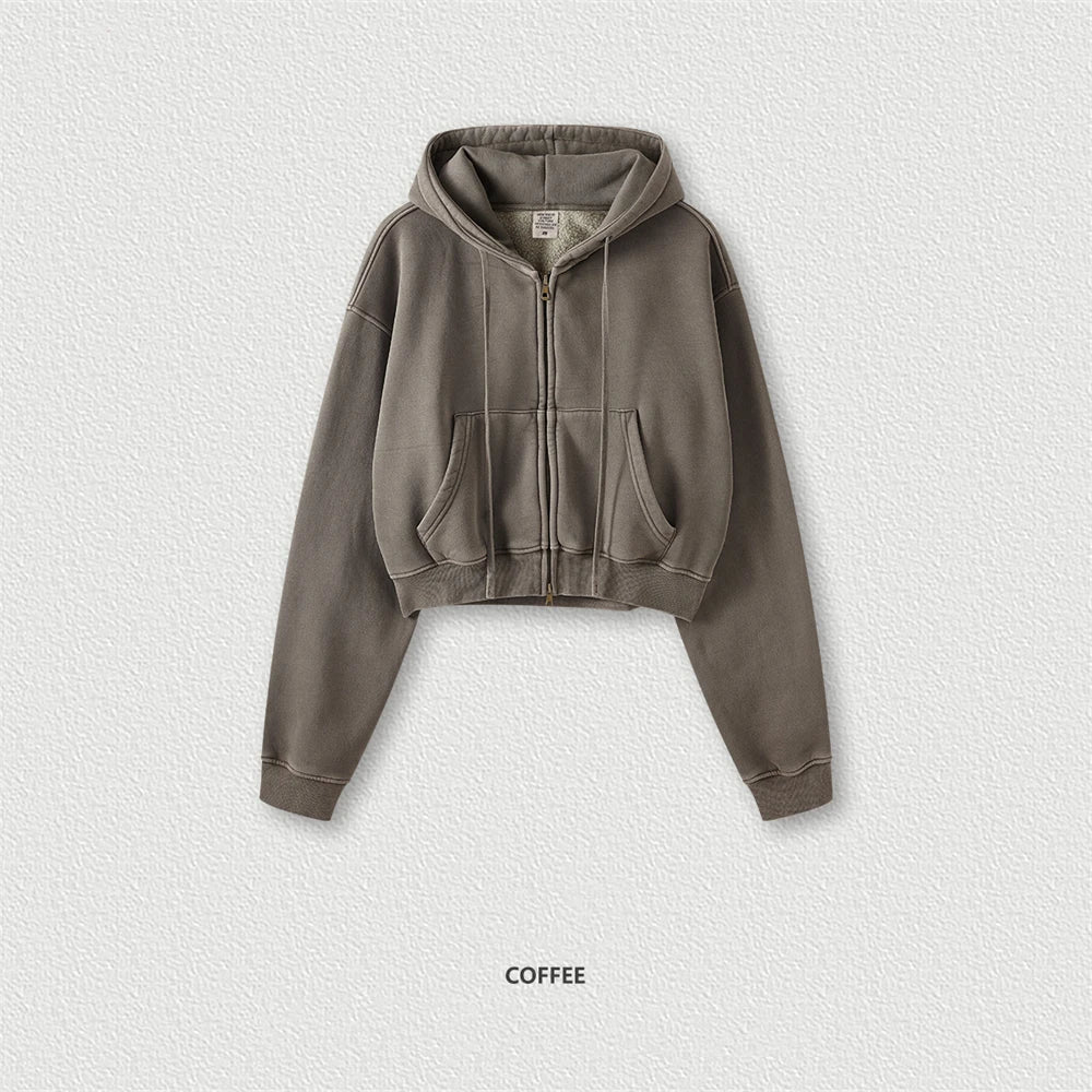 Women’s Fleece Zip Hoodie – HY0448 355gsm, thick, cropped, hooded, loose fit