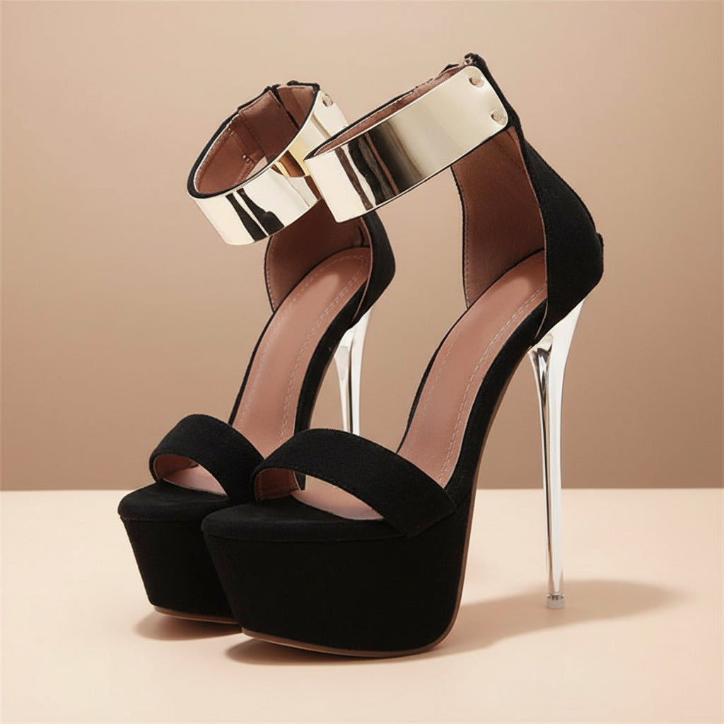 Liyke Women's 16cm Platform Heels – Metal Ankle Strap Party Sandals