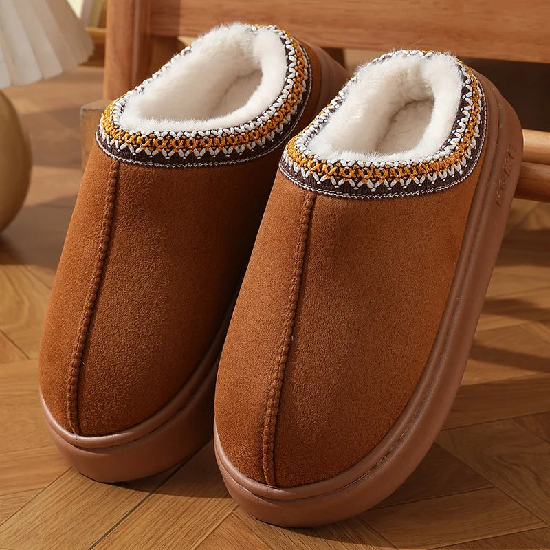 Fluffy Platform Winter Slippers – Warm Plush Cotton, Non-Slip, Unisex Indoor Shoes