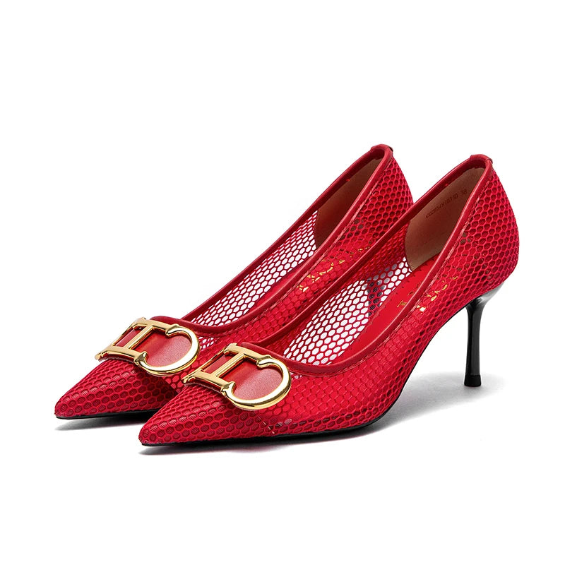 Women's High Heels New Hollow Business Women's Shoes 7cm Red Evening Shoes