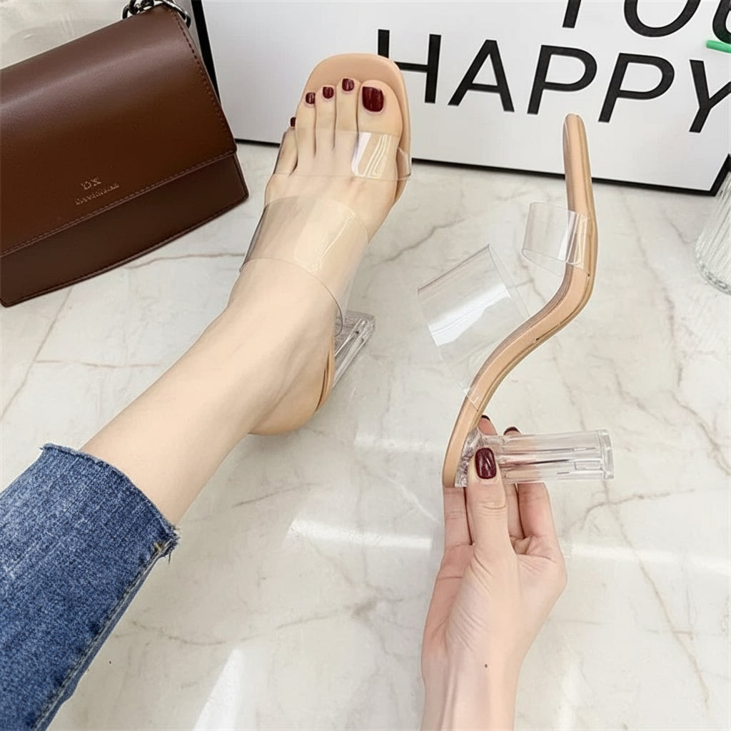 Summer Women's Clear PVC Heeled Sandals – Open Toe Transparent Jelly Slippers