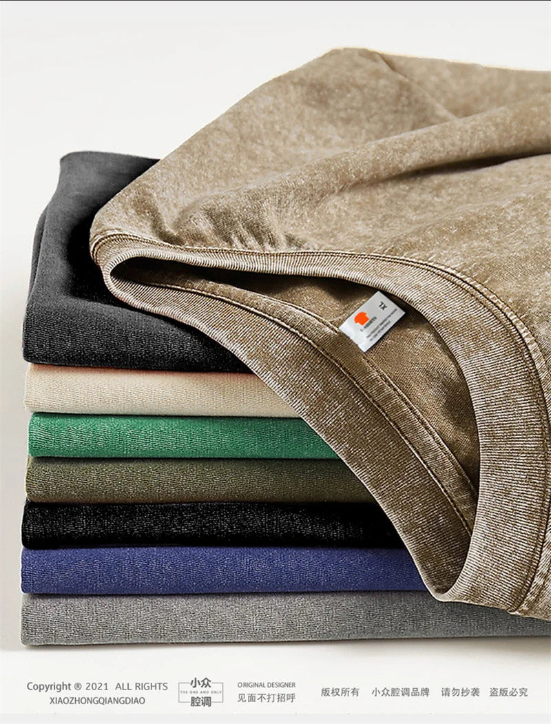 230G Cotton Men’s Large Vintage T-Shirts – Washed, Casual Short Sleeve Summer Tees