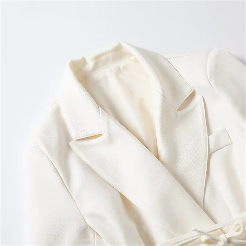 Women's versatile belt decoration long sleeved suit jacket new fashionable high waisted pleated pants casual pants