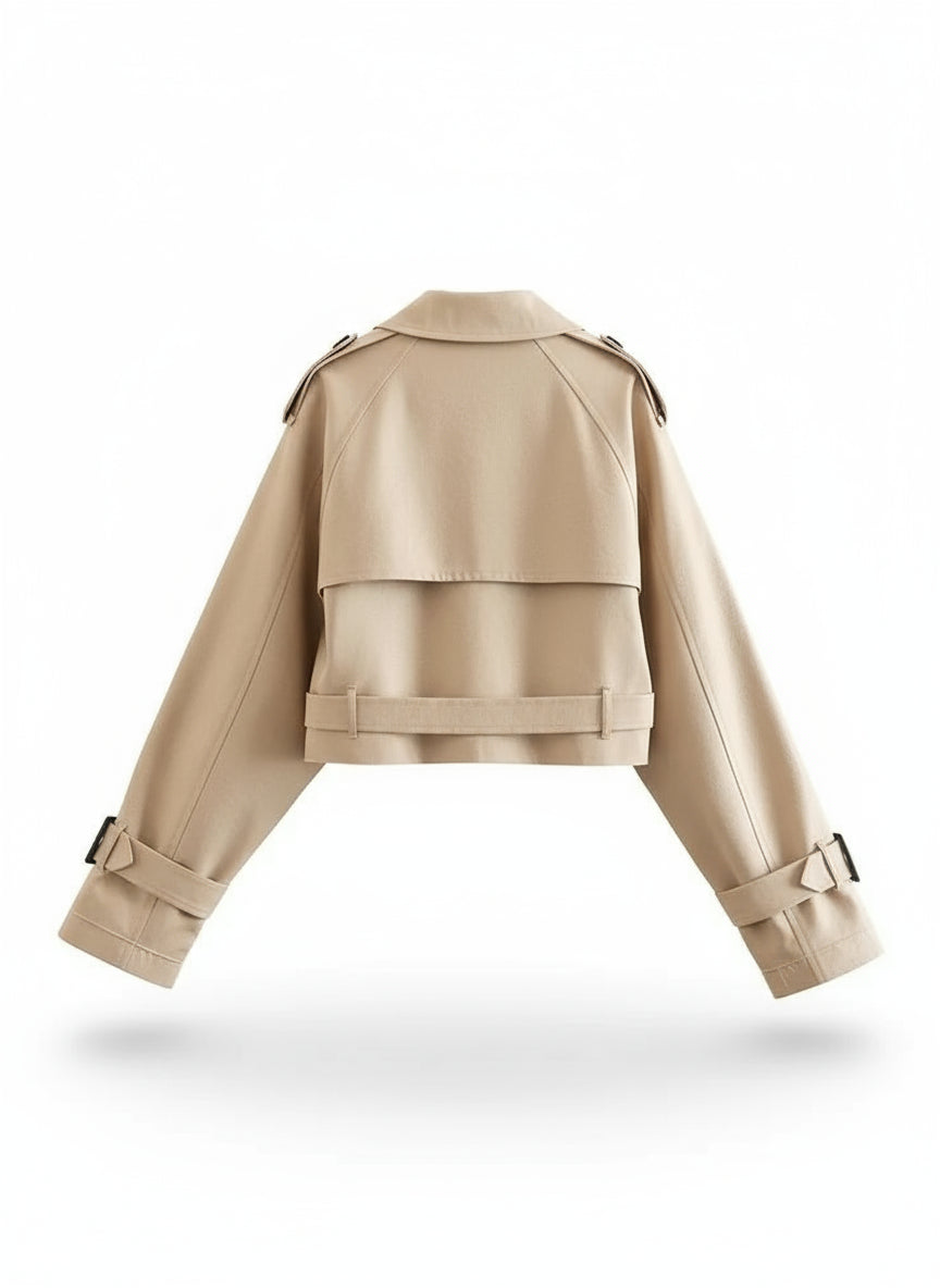 Women's Cropped Trench Jacket – Vintage Belted Double-Breasted Spring Coat for Streetwear