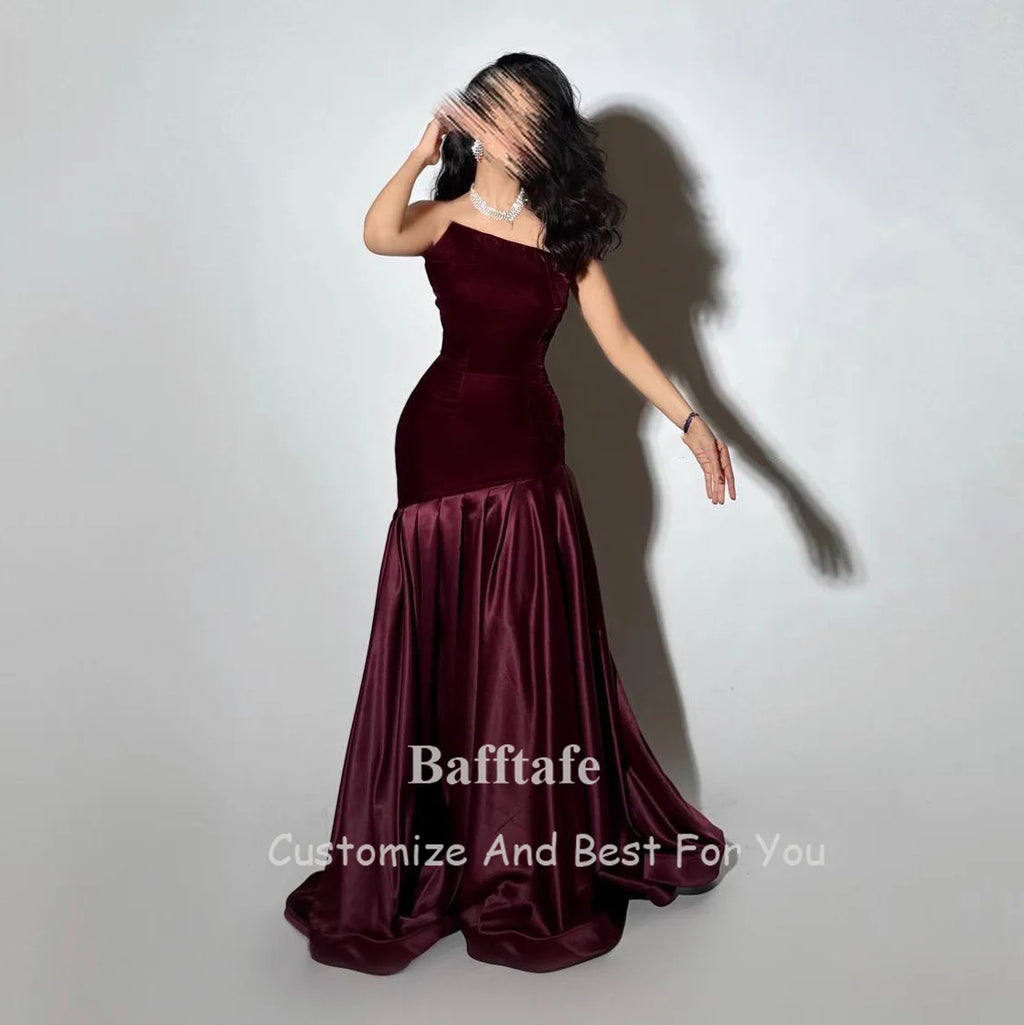 Bafftafe Purple Velvet Satin Formal Evening Dresses Customized Mermaid Arabia Fishtail Prom