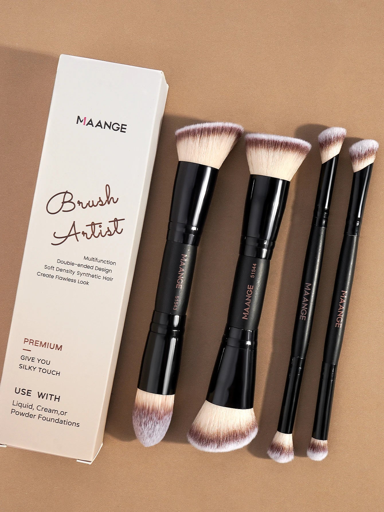 MAANGE 4-Piece Basic Makeup Brush Set – Dual-Ended Foundation, Powder & Eyeshadow with Case