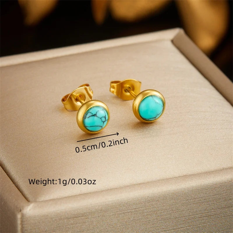 DIEYURO 316L Stainless Steel Jewelry Set – Turquoise Necklace, Bracelet & Earrings for Women
