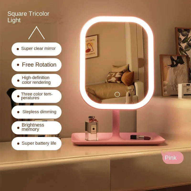 Niche Modern LED Vanity Mirror – 3-Color Touch Makeup Mirror for Bedroom