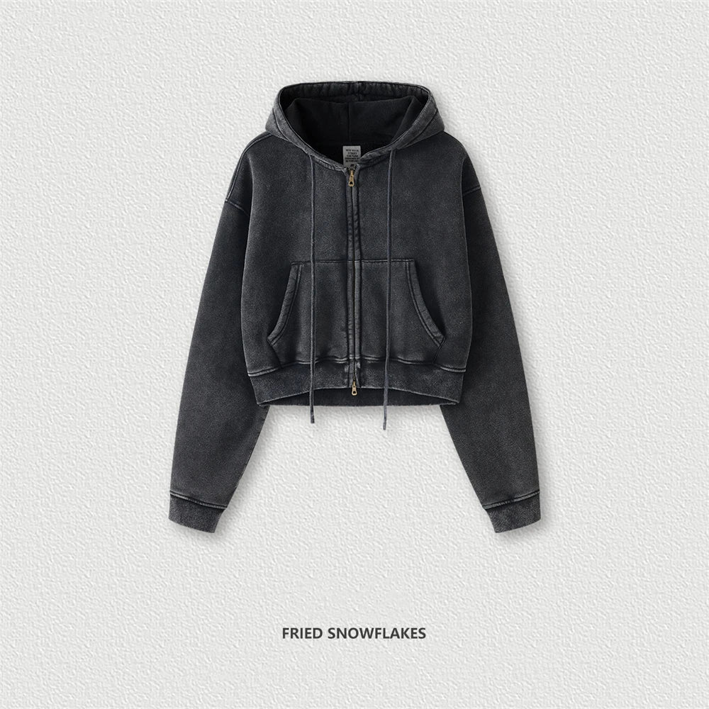 Women’s Fleece Zip Hoodie – HY0448 355gsm, thick, cropped, hooded, loose fit