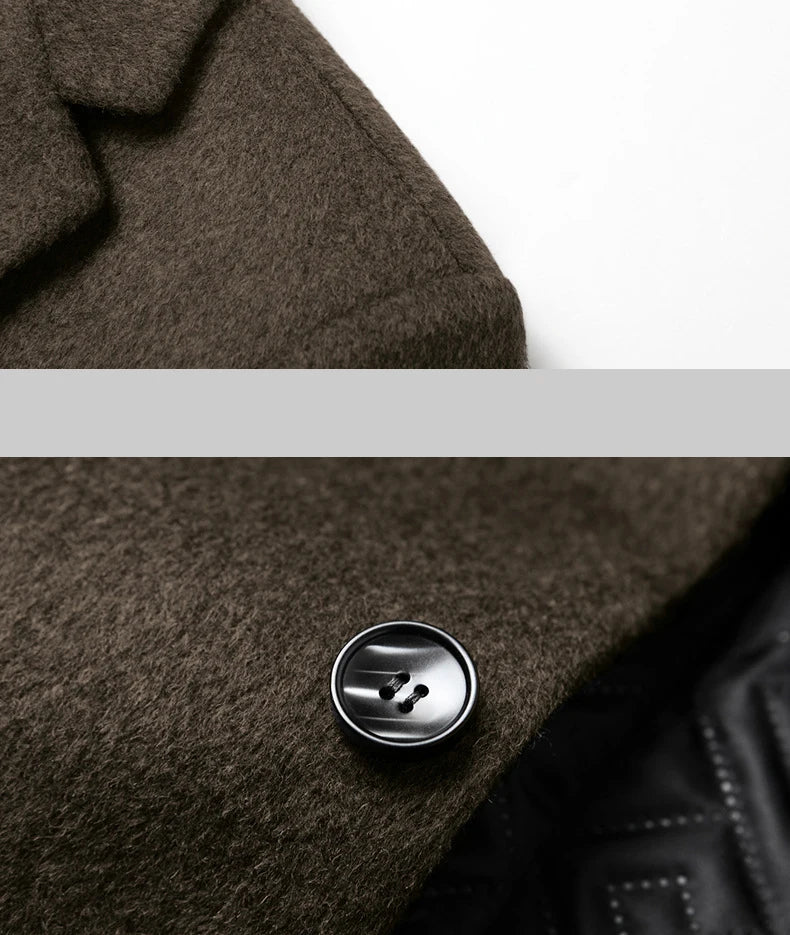 BROWON Men’s Wool Trench Coat – Long Solid Color Business Casual Windbreaker