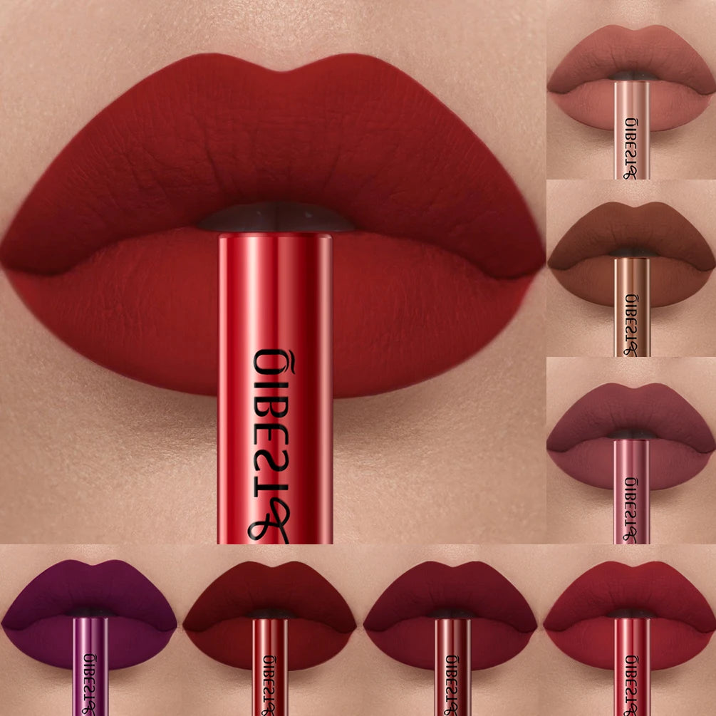 QIBEST Matte Liquid Lipstick – Waterproof, Long-Lasting Velvet Lip Gloss, Nude & Red