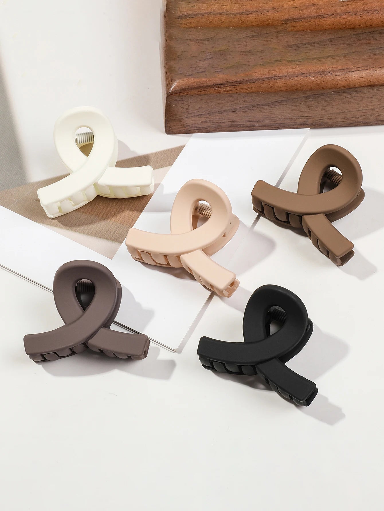 5-Piece Small Flower Hair Claw Clips – Matte Rectangle & Semicircle for Women & Girls