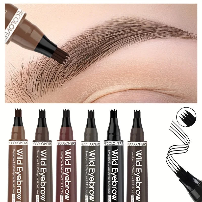 Waterproof 4-Tip Eyebrow Tattoo Pen – 6 Colors, Long-Lasting Liquid Brow Pencil