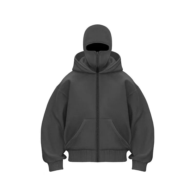 New Unisex Casual Sportswear Set with Hooded Mask Design, Sporty and Fashionable Plus Size Hoodie for Men and Women