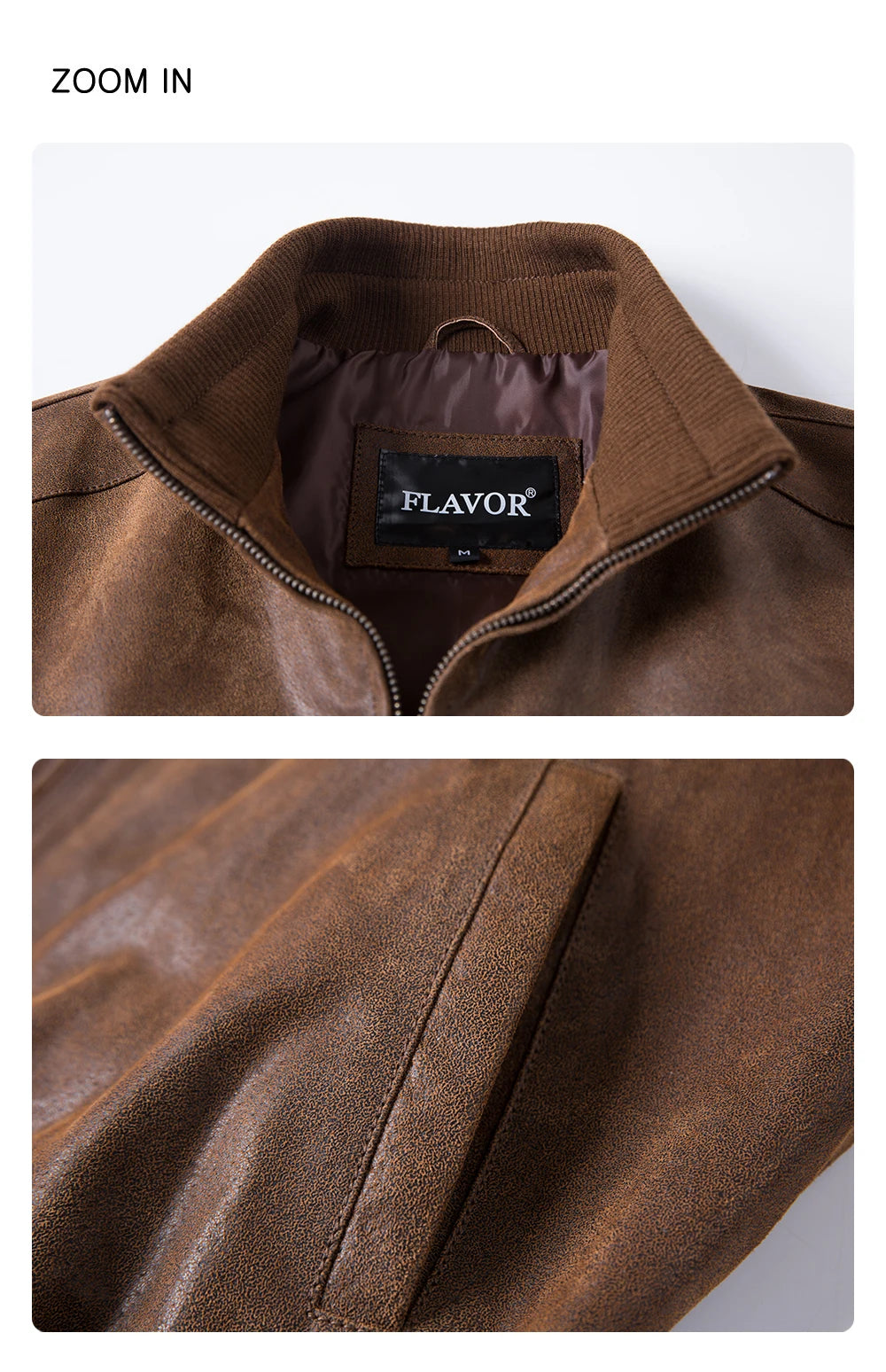 FLAVOR Men's Real Pigskin Leather Bomber Casual Jacket Stand Collar Leather Coat