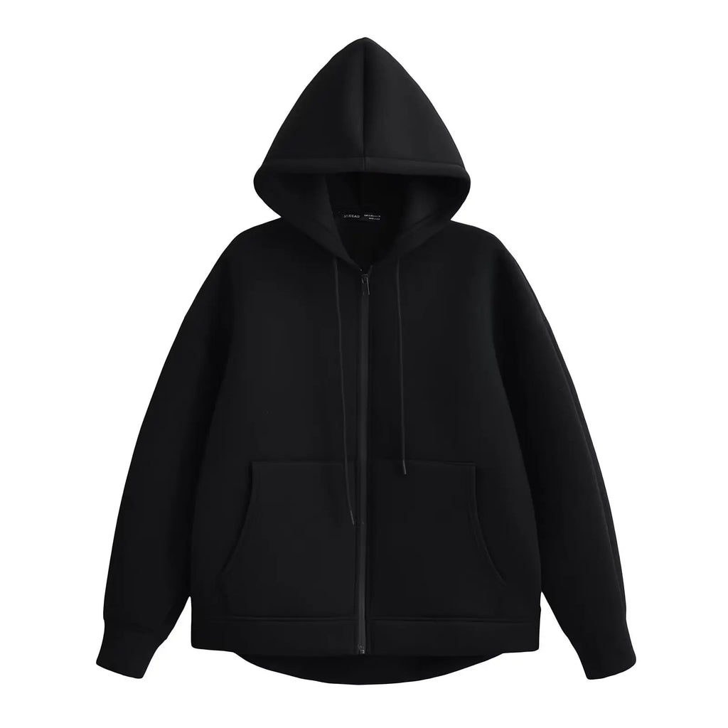 Women’s Winter Zipper Hoodie – Oversized High Street Coat with Double Pockets