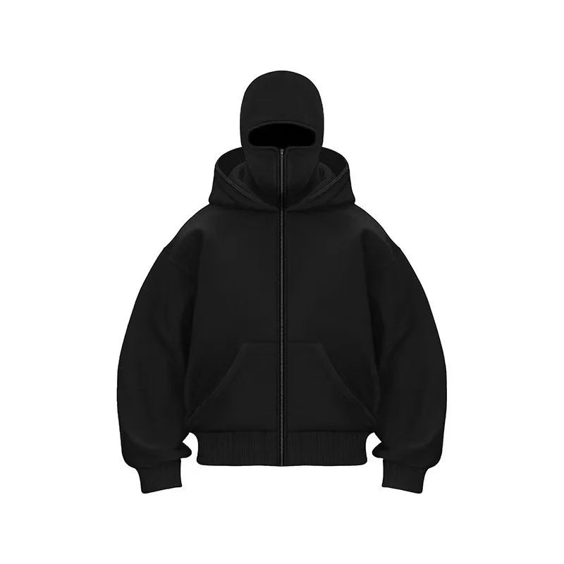 New Unisex Casual Sportswear Set with Hooded Mask Design, Sporty and Fashionable Plus Size Hoodie for Men and Women