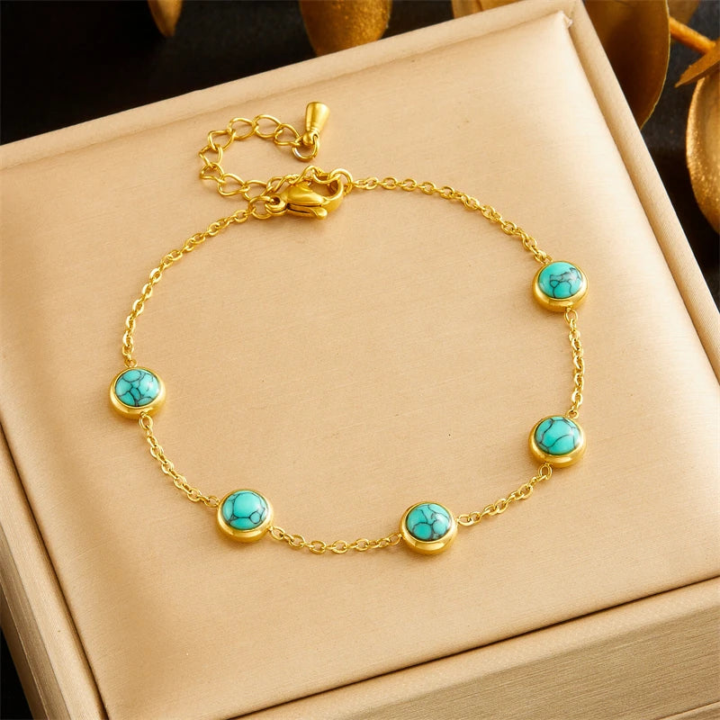 DIEYURO 316L Stainless Steel Jewelry Set – Turquoise Necklace, Bracelet & Earrings for Women