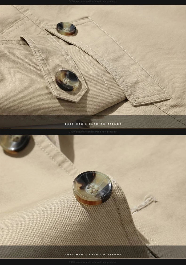 Men’s Cotton Trench Windbreaker – Long Casual Streetwear Blazer