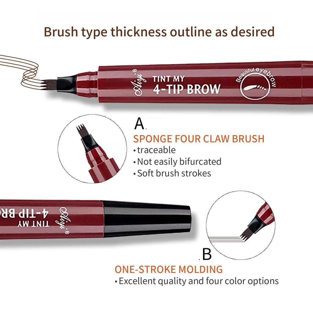 Four-pronged, long-lasting, water-resistant eyebrow pencil