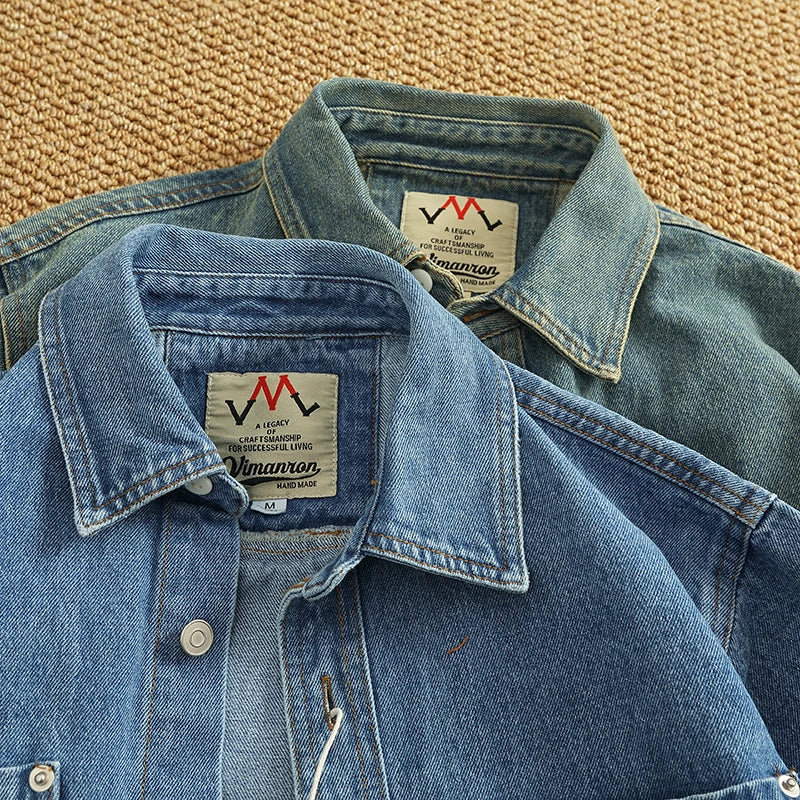 American Casual Men’s Long-Sleeve Denim Shirt – Heavyweight Cotton Vintage Workwear