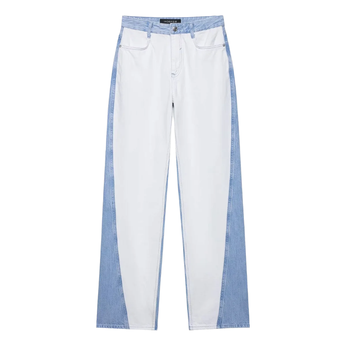 vintage denim women's outfit with a long-sleeve coat and wide-leg jeans