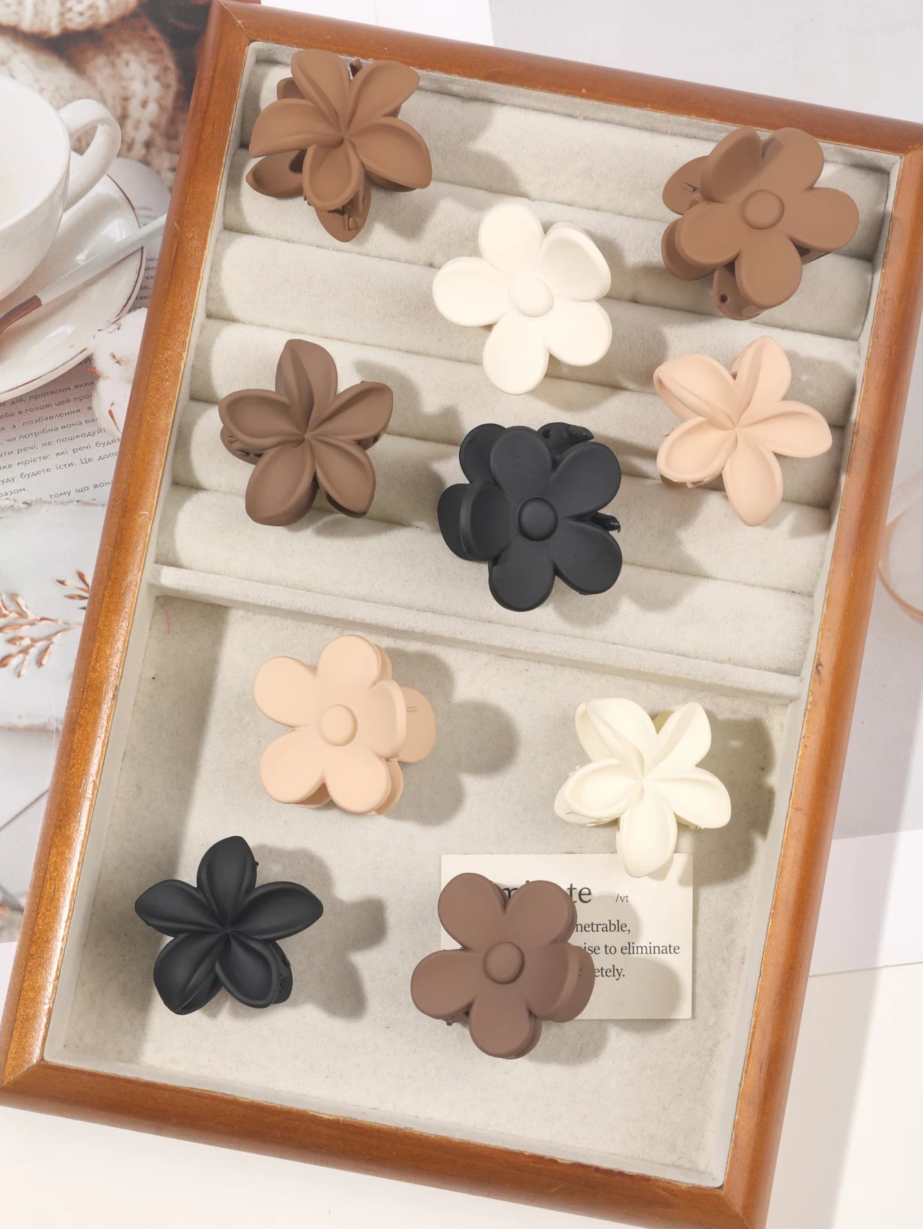 5-Piece Small Flower Hair Claw Clips – Matte Rectangle & Semicircle for Women & Girls