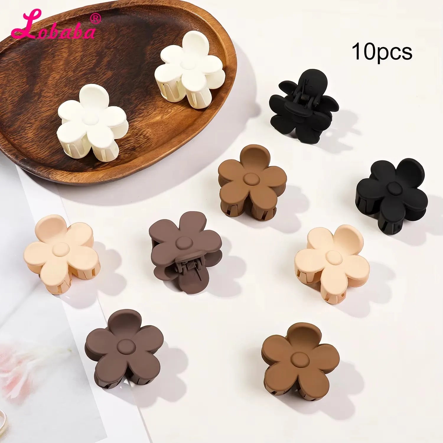 5-Piece Small Flower Hair Claw Clips – Matte Rectangle & Semicircle for Women & Girls