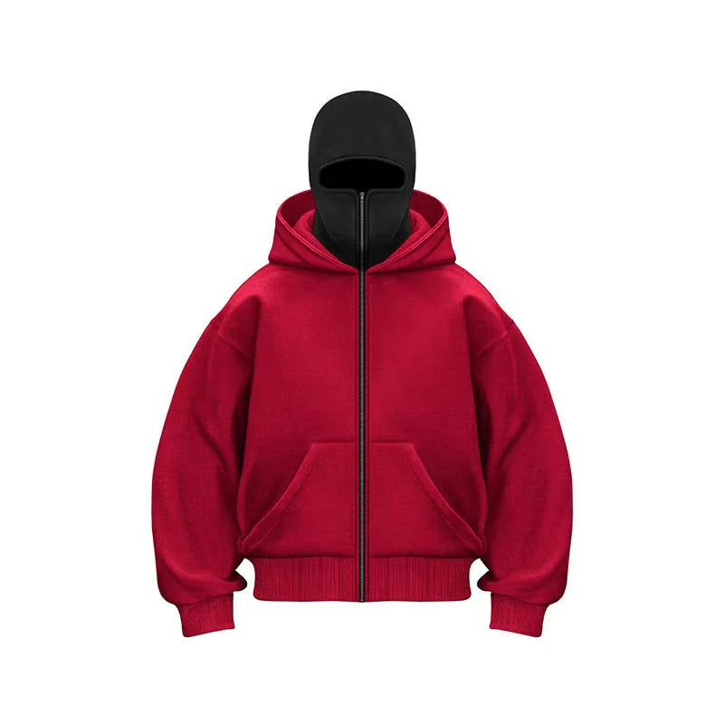 New Unisex Casual Sportswear Set with Hooded Mask Design, Sporty and Fashionable Plus Size Hoodie for Men and Women