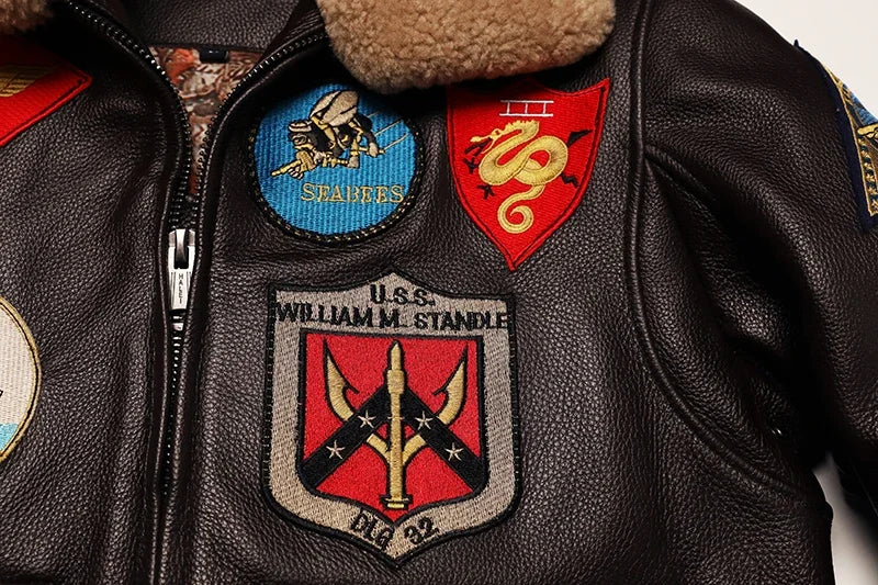 Men's quilted cowhide leather military flight jacket, winter overcoat, M212 style