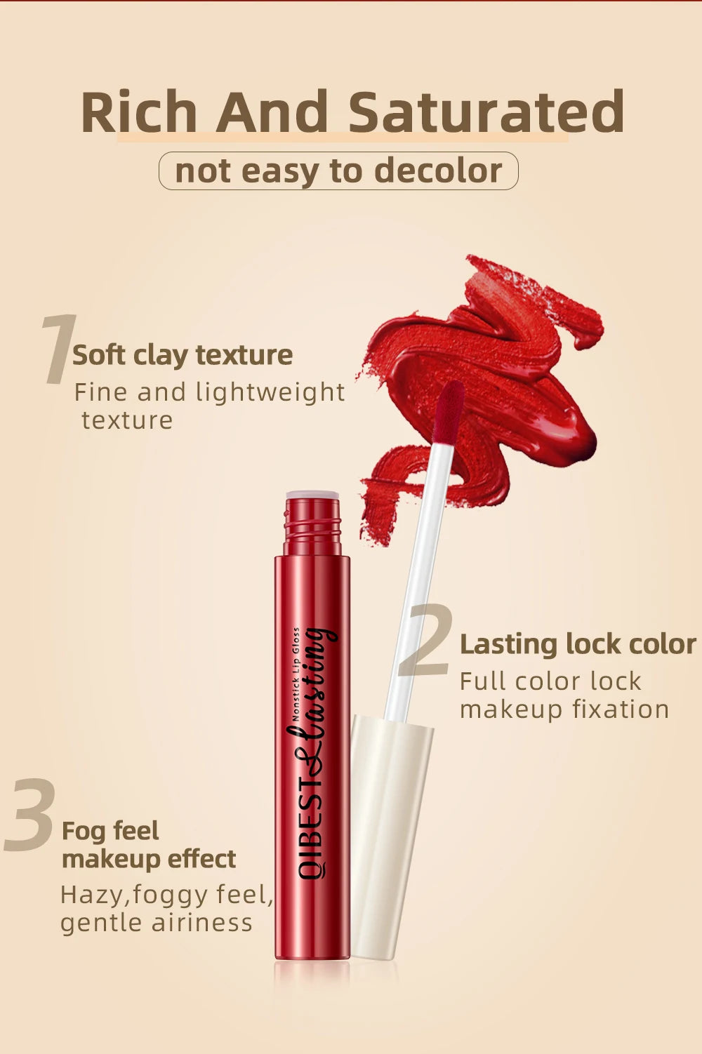 QIBEST Matte Liquid Lipstick – Waterproof, Long-Lasting Velvet Lip Gloss, Nude & Red
