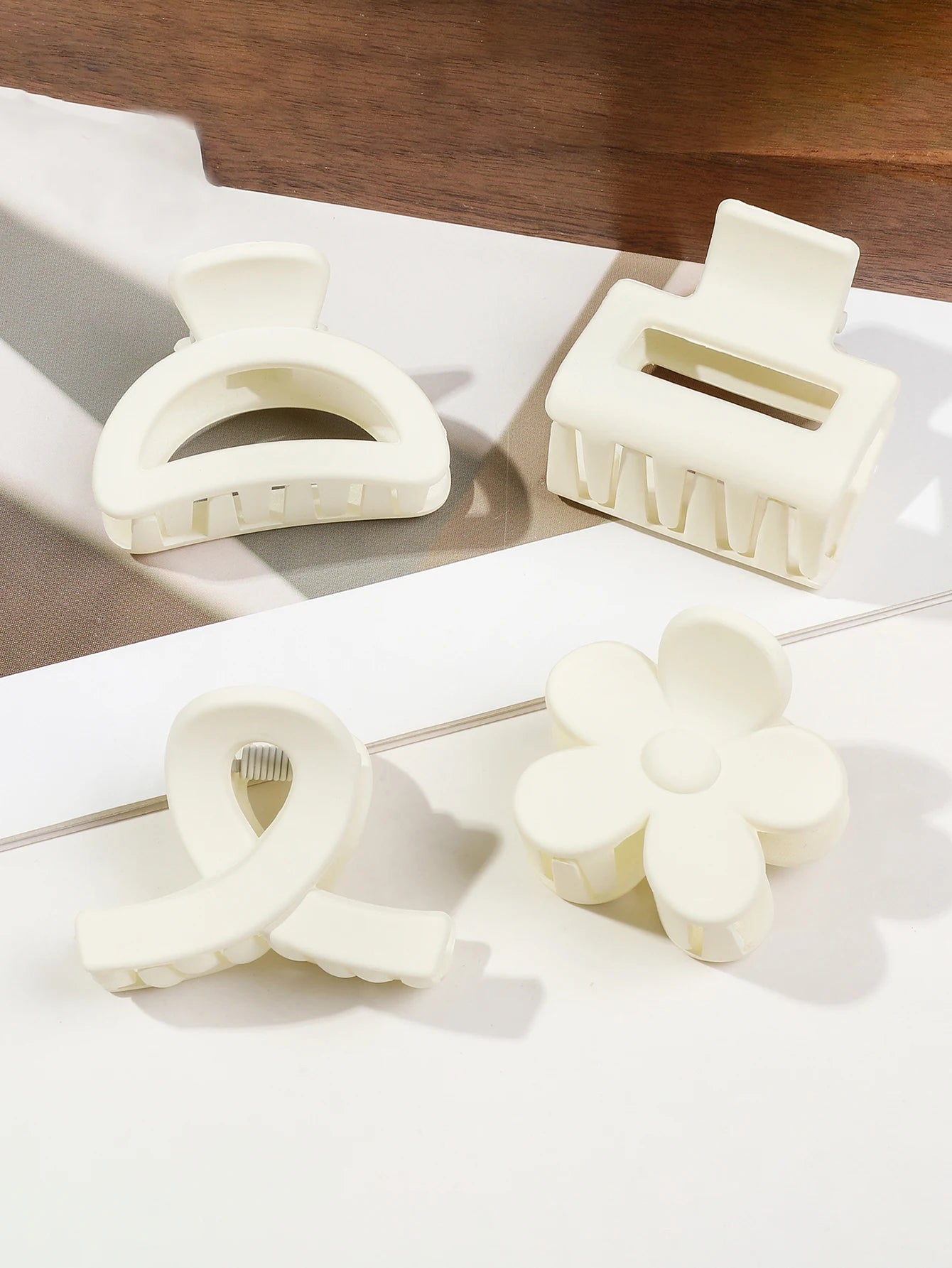 5-Piece Small Flower Hair Claw Clips – Matte Rectangle & Semicircle for Women & Girls