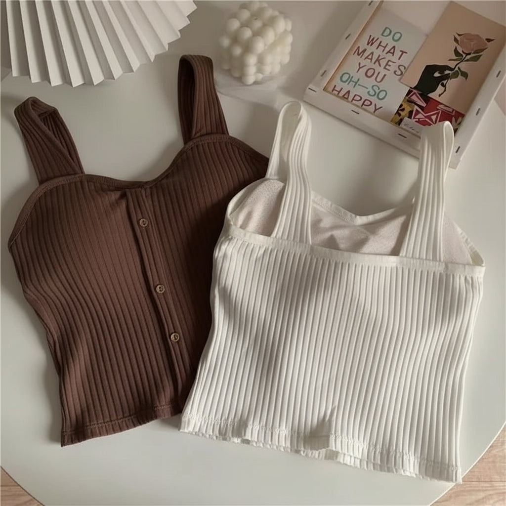 Women's Y2K Corset Crop Top – Padded Camisole with Korean Suspenders, Slim & Sexy