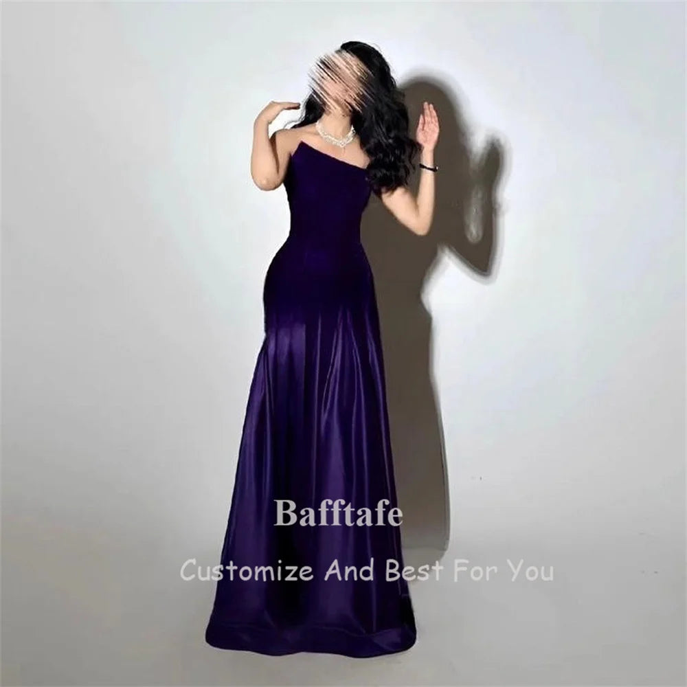 Bafftafe Purple Velvet Satin Formal Evening Dresses Customized Mermaid Arabia Fishtail Prom