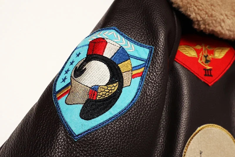 Men's quilted cowhide leather military flight jacket, winter overcoat, M212 style