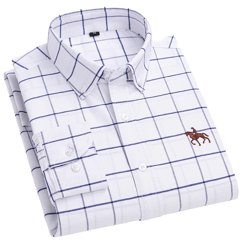 Men's 100% Cotton Oxford Shirt – Long Sleeve Solid Casual Business Dress Shirt